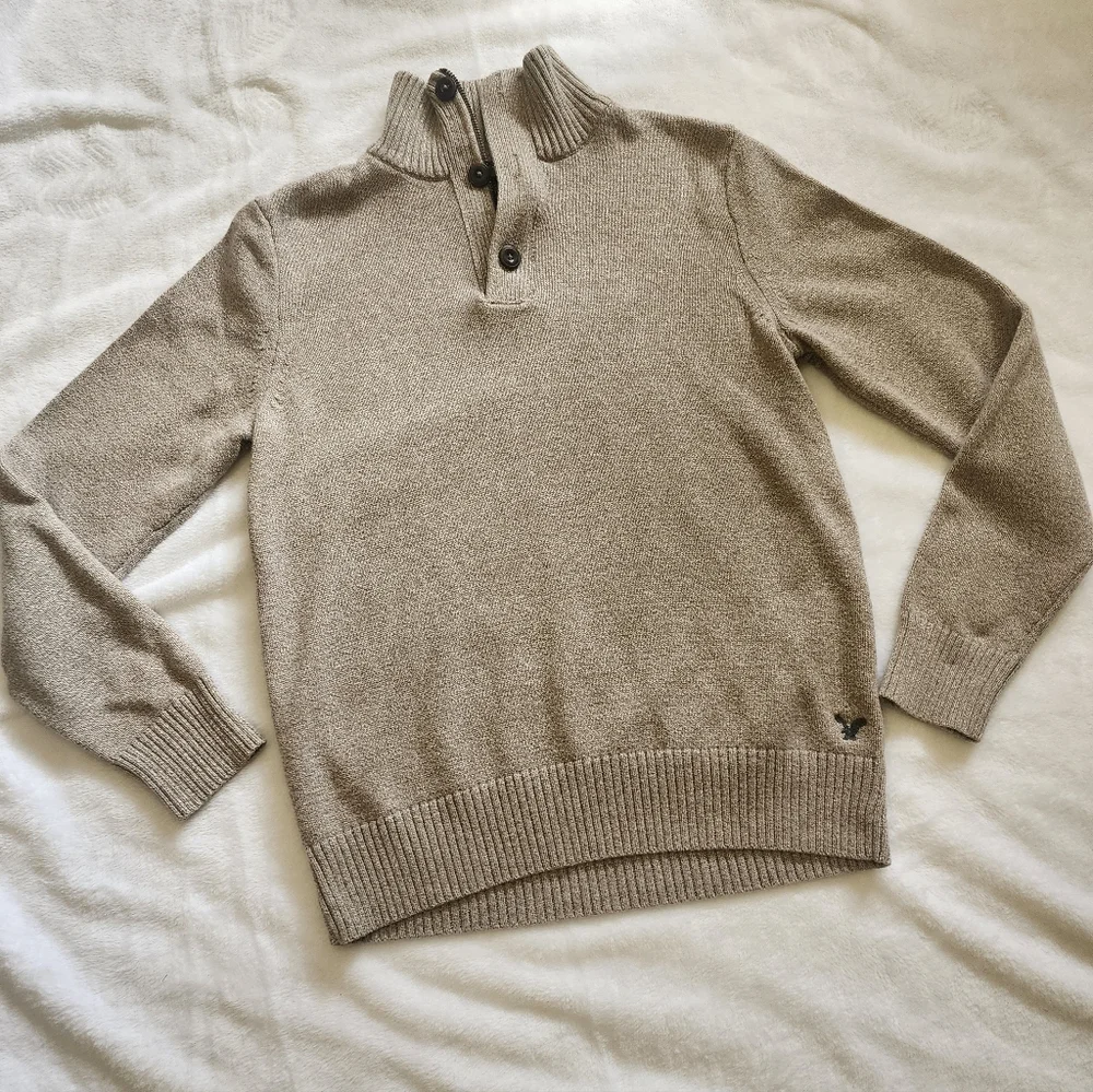 M AE  Men's Beige Sweater with Button/zip Collar